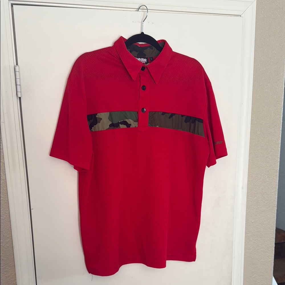 Red Polo Shirt with Camouflage Detail